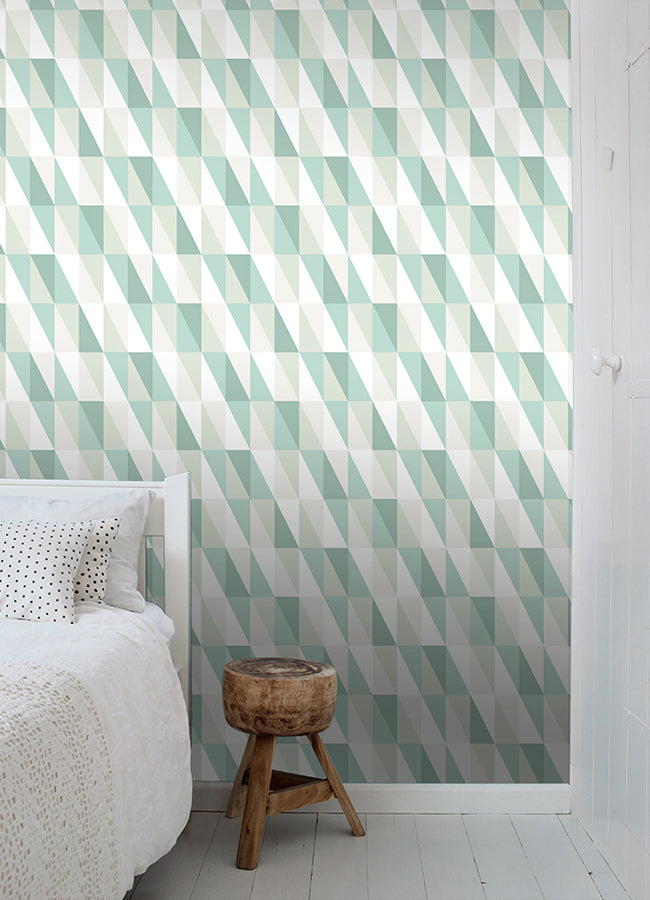 Inez Teal Geometric Wallpaper - 4060-138920- York Wallcovering