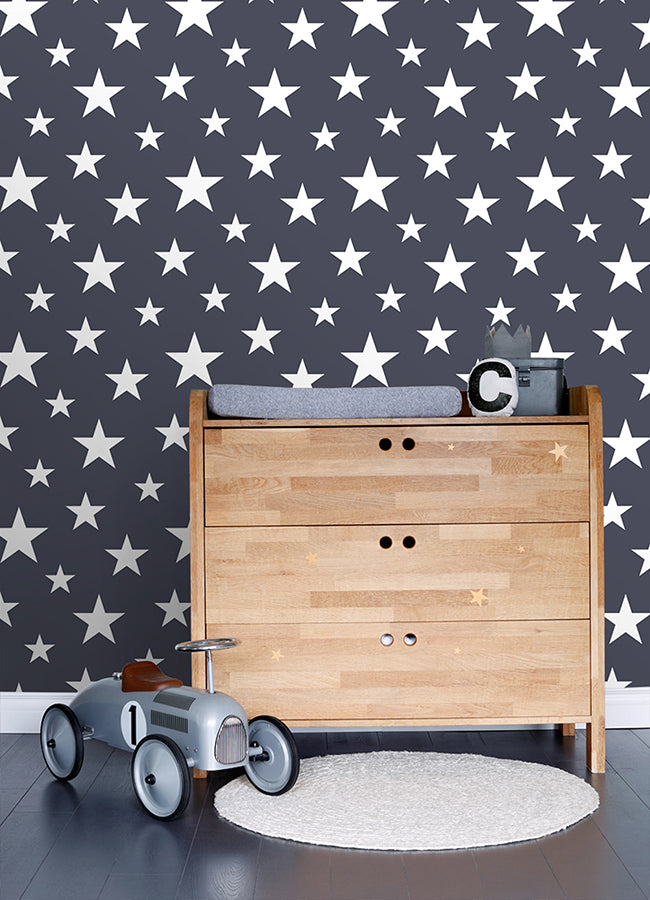 amira-navy-stars-wallpaper-york-wallcoverings-4060-138933 - York Wallcoverings Papel pintado