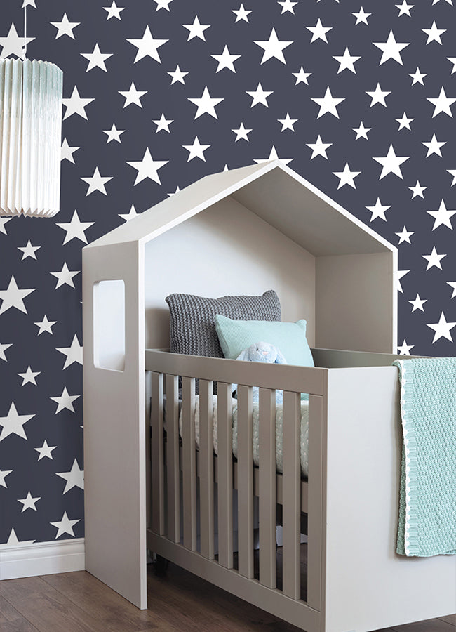 amira-navy-stars-wallpaper-york-wallcoverings-4060-138933 - York Wallcoverings Papel pintado