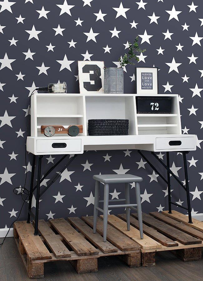 amira-navy-stars-wallpaper-york-wallcoverings-4060-138933 - York Wallcoverings Papel pintado
