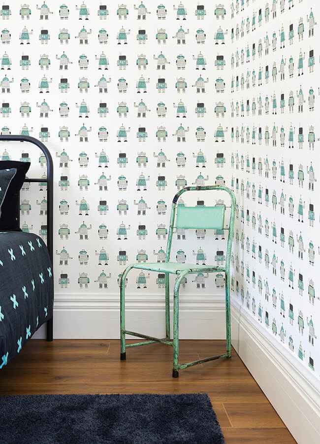 Callum Teal Robots Wallpaper - York Wallcoverings - 4060-138938 - York Wallcoverings Wallpaper