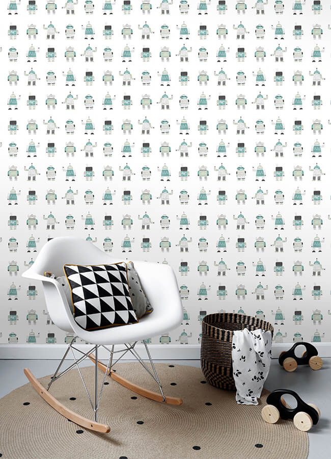 callum-teal-robots-wallpaper-york-wallcoverings-4060-138938 - York Wallcoverings Papel pintado