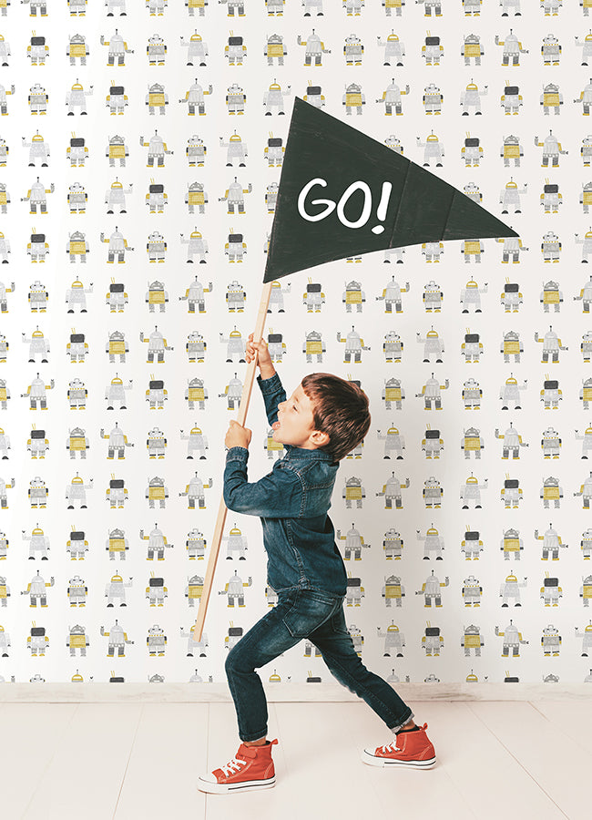 Callum Gold Robots Wallpaper - 4060-138940 - York Wallcovering