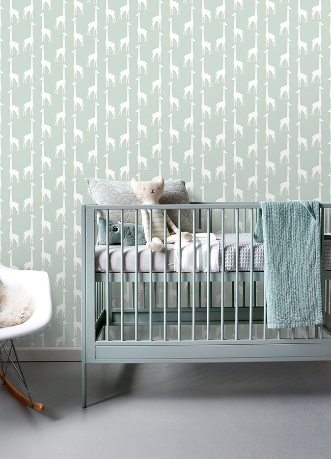 Vivi Sage Giraffe Wallpaper - 4060-139058 - York Wallcovering