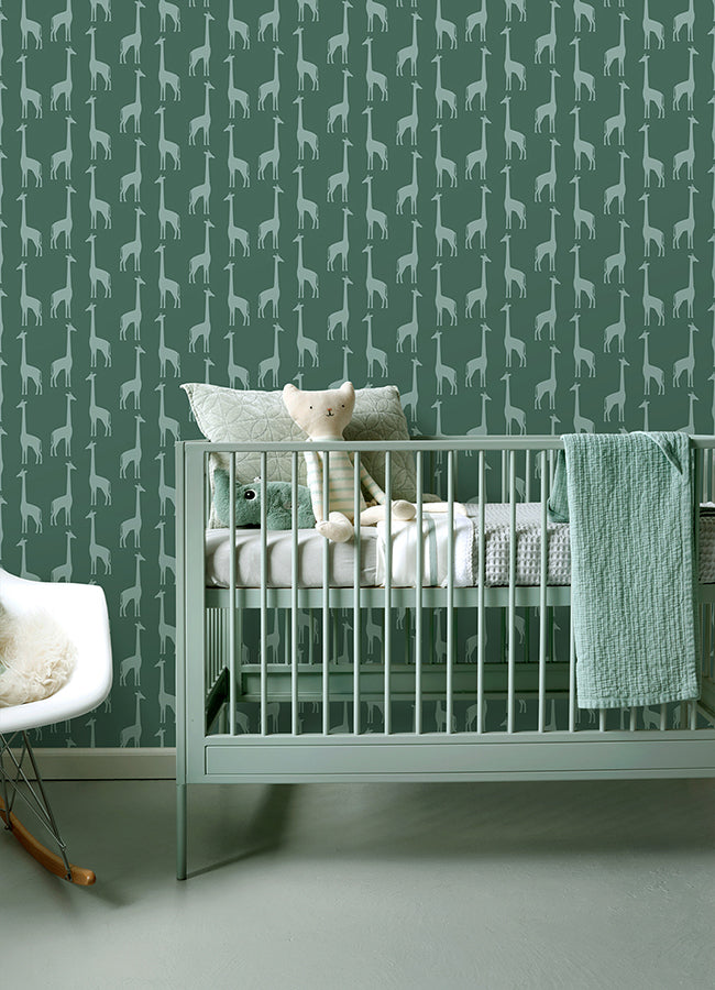 Vivi Teal Giraffe Wallpaper -4060-139061 - York Wallcovering