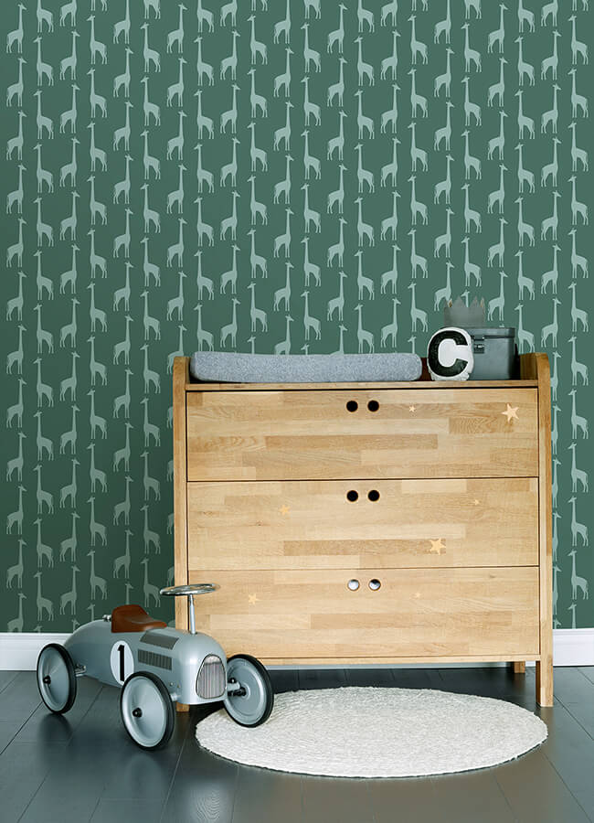 vivi-teal-giraffe-wallpaper-york-wallcoverings-4060-139061 - York Wallcoverings Wallpaper