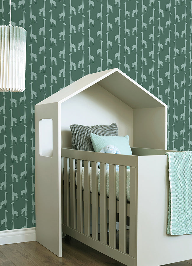Vivi Teal Giraffe Wallpaper -4060-139061 - York Wallcovering
