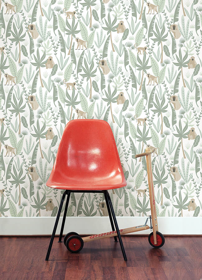 kiki-light-green-monkeys-wallpaper-york-wallcoverings-4060-139071 - York Wallcoverings Wallpaper
