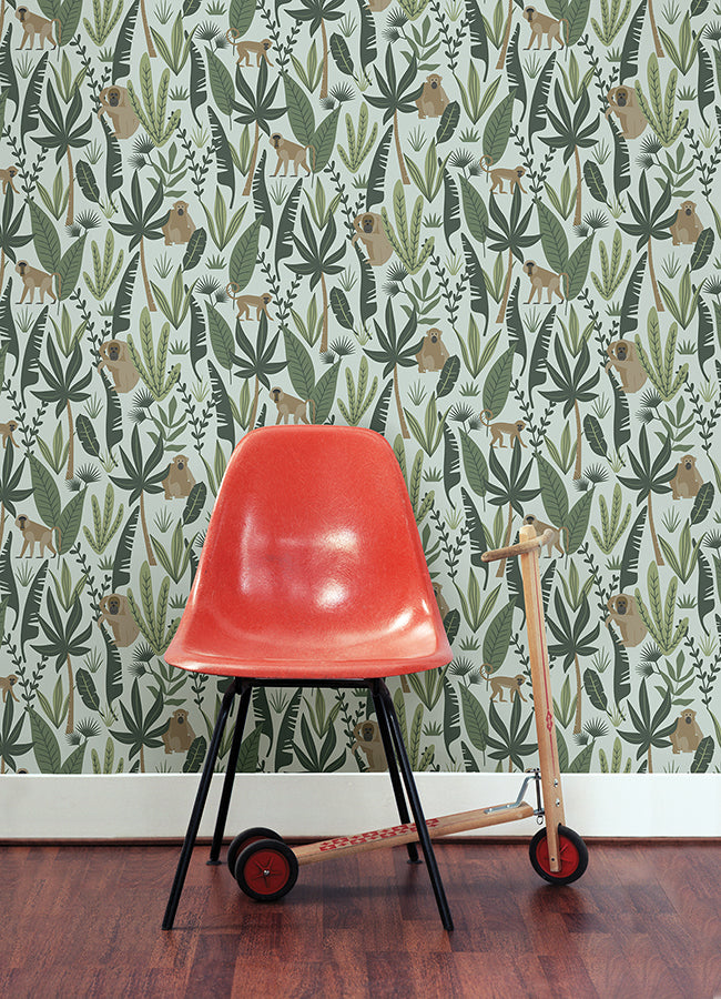 Kiki Green Monkeys Wallpaper - 4060-139073 - York Wallcovering