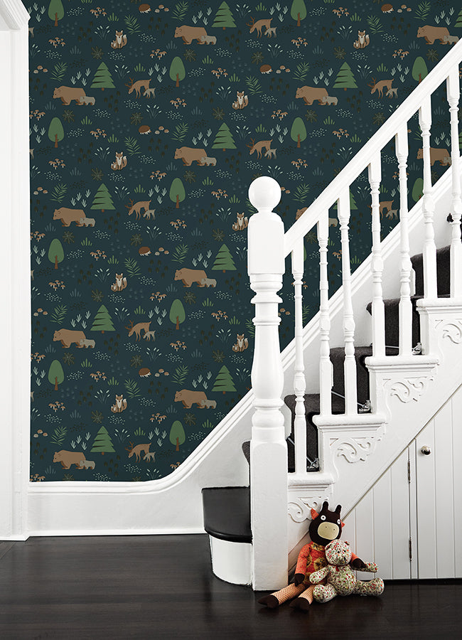 Finola Dark Blue Bears Wallpaper - 4060-139248 - York Wallcovering