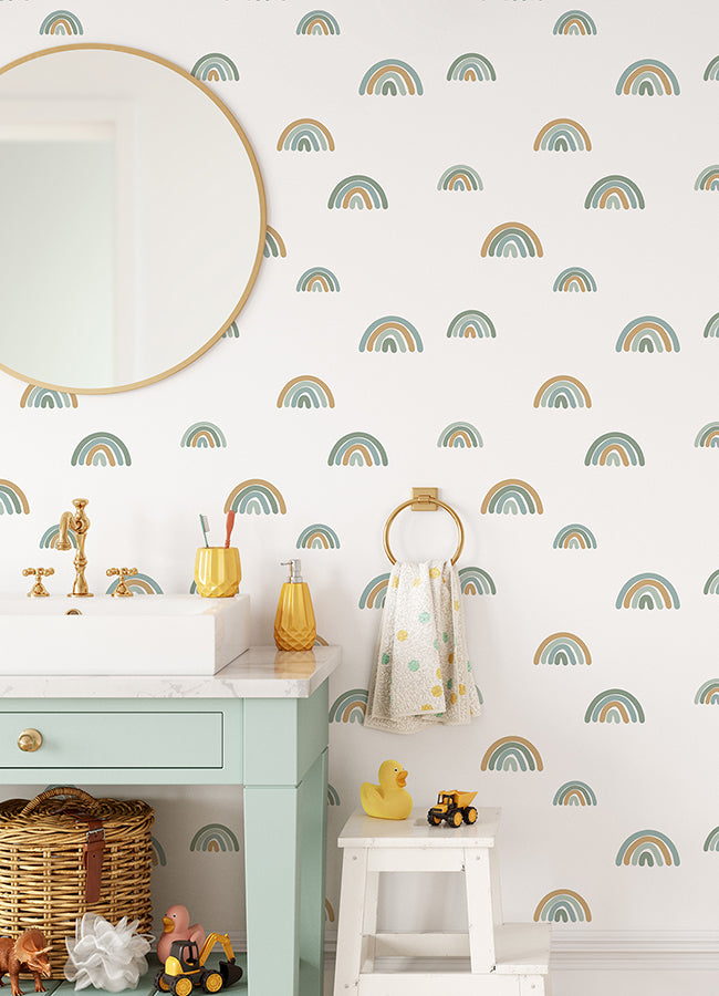 Joss Teal Rainbow Wallpaper - 4060-139254 - York Wallcovering