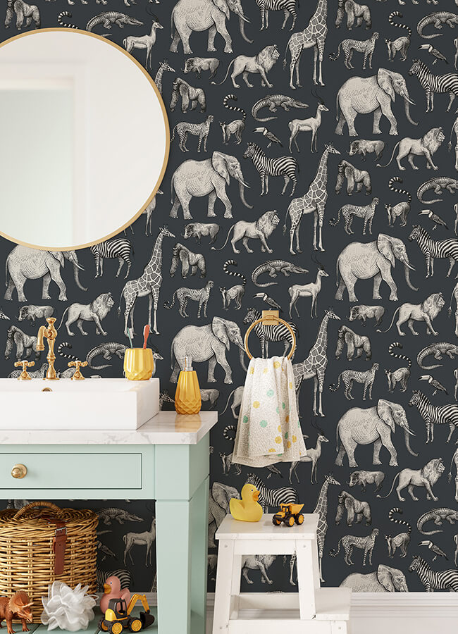 kenji-navy-safari-wallpaper-york-wallcoverings-4060-139272 - York Wallcoverings Wallpaper
