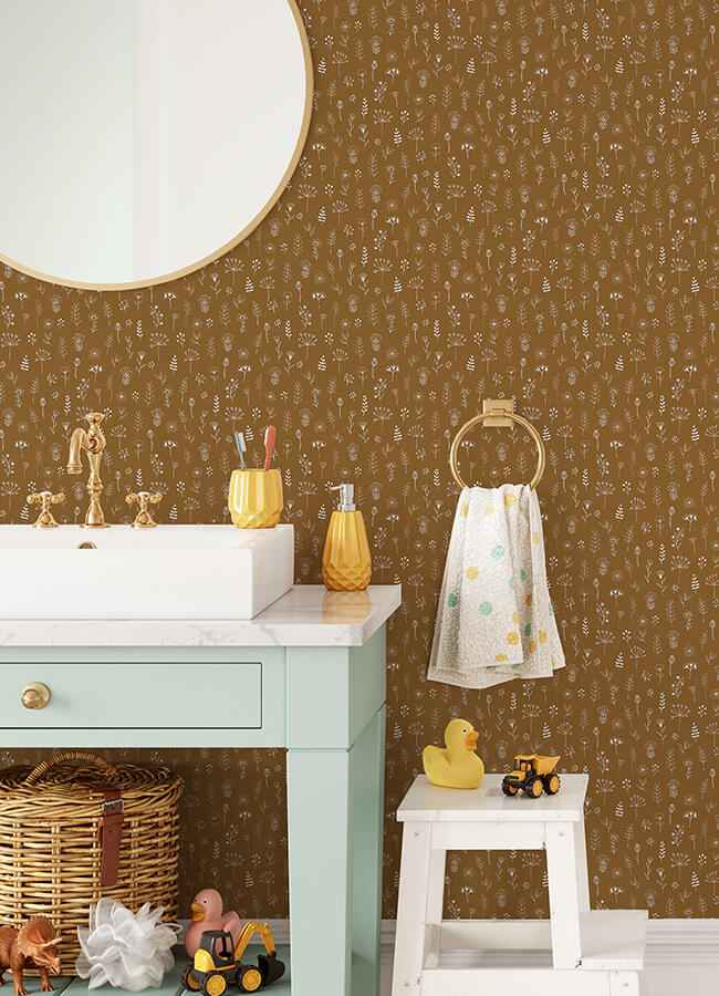 Tatula Chestnut Floral Wallpaper - York Wallcoverings - 4060-139281 - York Wallcoverings Wallpaper