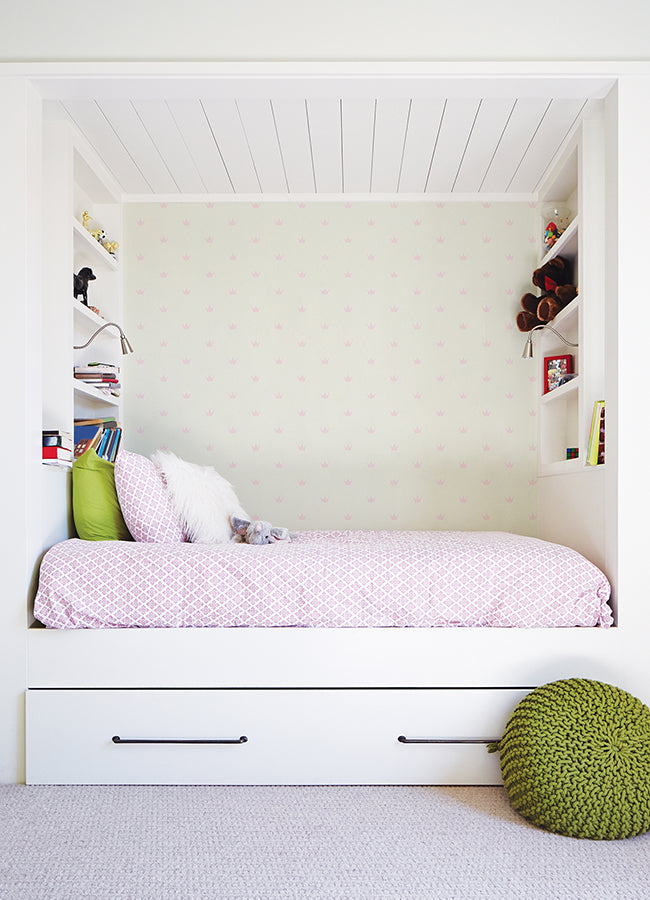 Bea Light Pink Crowns Wallpaper - 4060-347702- York Wallcovering
