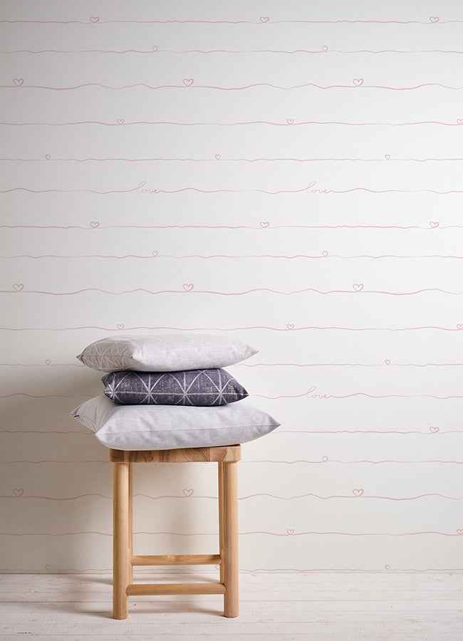 Love & Hearts Pink Script Wallpaper - York Wallcoverings - 4060-381402 - York Wallcoverings Wallpaper