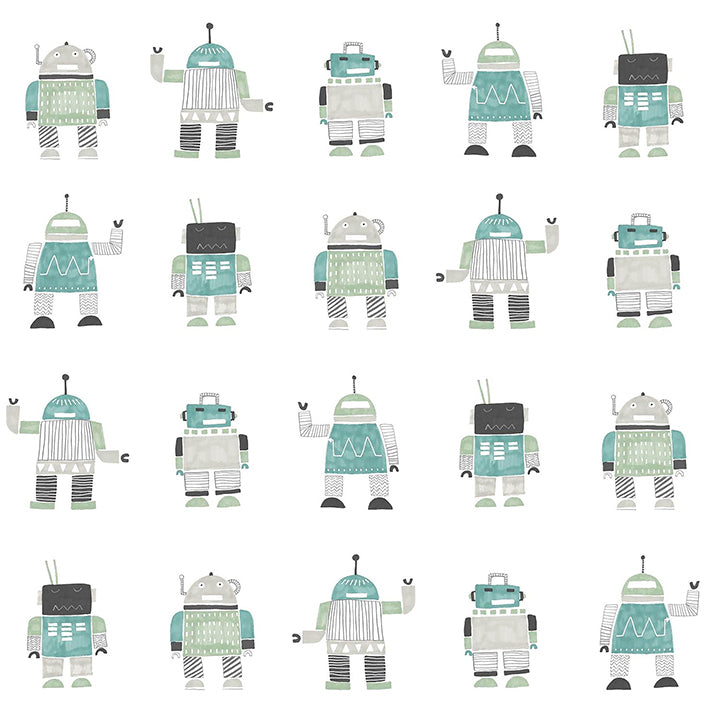 callum-teal-robots-wallpaper-york-wallcoverings-4060-138938 - York Wallcoverings Papel pintado