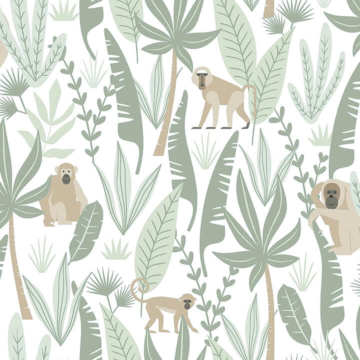kiki-light-green-monkeys-wallpaper-york-wallcoverings-4060-139071 - York Wallcoverings Wallpaper