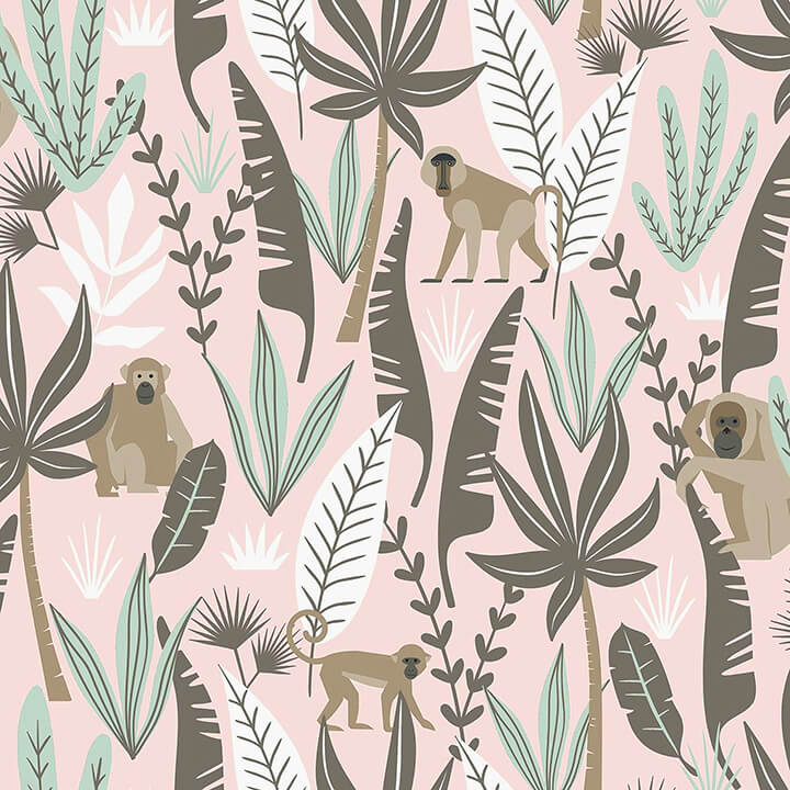 kiki-pink-monkeys-wallpaper-york-wallcoverings-4060-139072 - York Wallcoverings Wallpaper