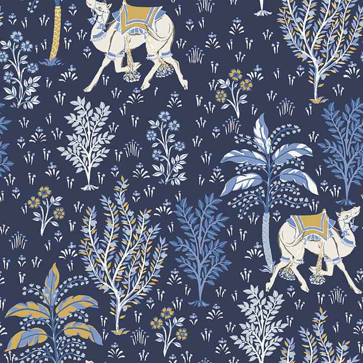 Navy Camels Courtyard Peel and Stick Wallpaper - York Wallcoverings - PFS4808 - York Wallcoverings Wallpaper