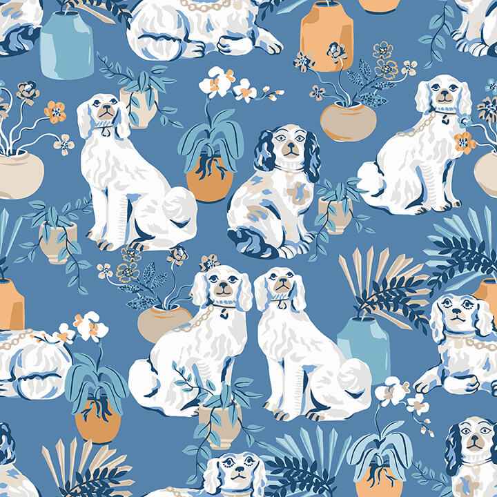 Cerulean Good Dog Peel and Stick Wallpaper - York Wallcoverings - PFS4810 - York Wallcoverings Wallpaper