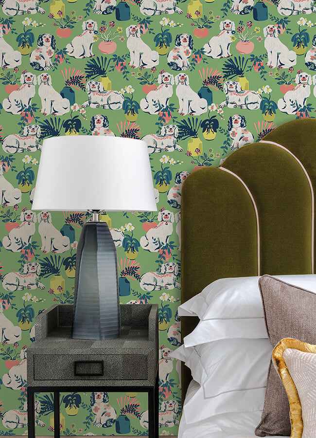 Jade Good Dog Peel & Stick Wallpaper - York Wallcoverings - PFS4811 - York Wallcoverings Wallpaper