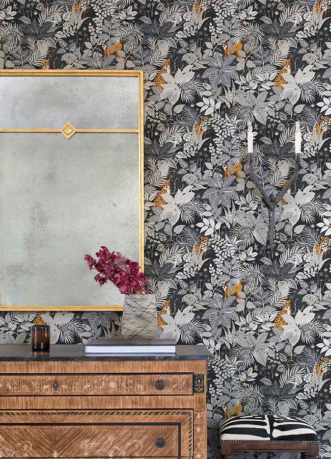 Charcoal Tropical Oasis Peel and Stick Wallpaper - York Wallcoverings - PFS4814 - York Wallcoverings Wallpaper