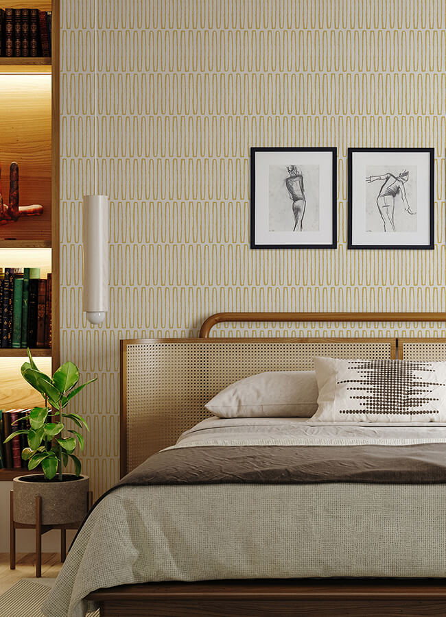 lars-mustard-retro-wave-wallpaper-york-wallcoverings-4066-26500 - York Wallcoverings Papel pintado