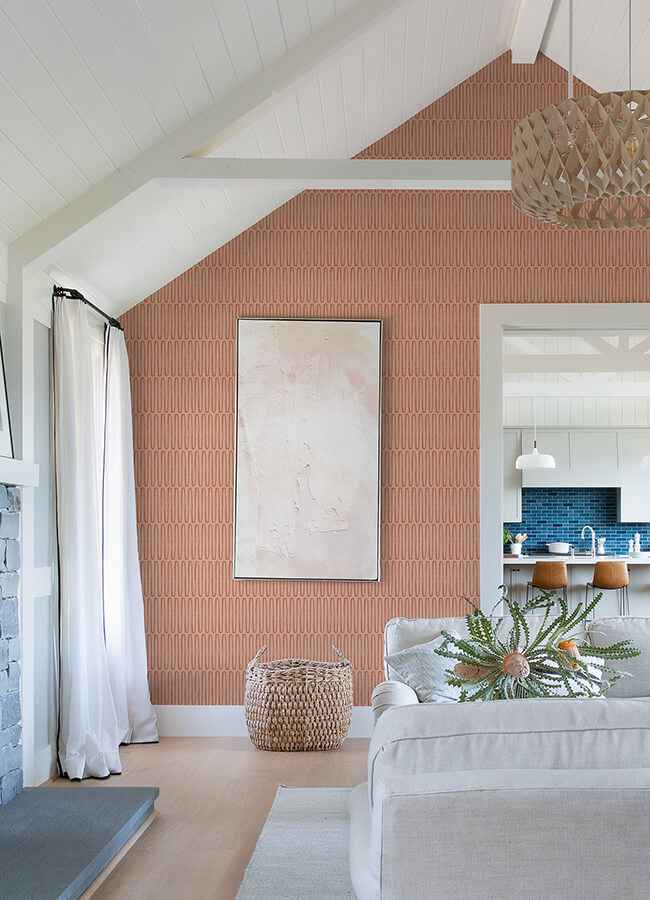 Lars Coral Retro Wave Wallpaper - York Wallcoverings - 4066-26503 - York Wallcoverings Wallpaper