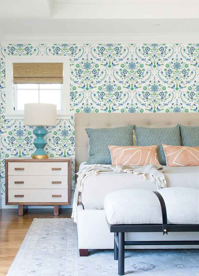 Britt Sapphire Embroidered Damask Wallpaper - York Wallcoverings - 4066-26511 - York Wallcoverings Wallpaper