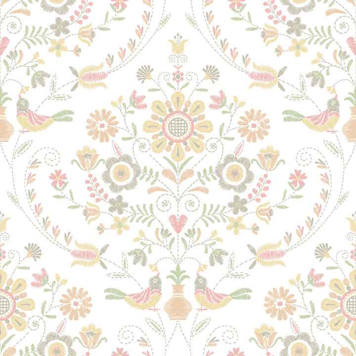 Britt Peach Embroidered Damask Wallpaper - York Wallcoverings - 4066-26514 - York Wallcoverings Wallpaper