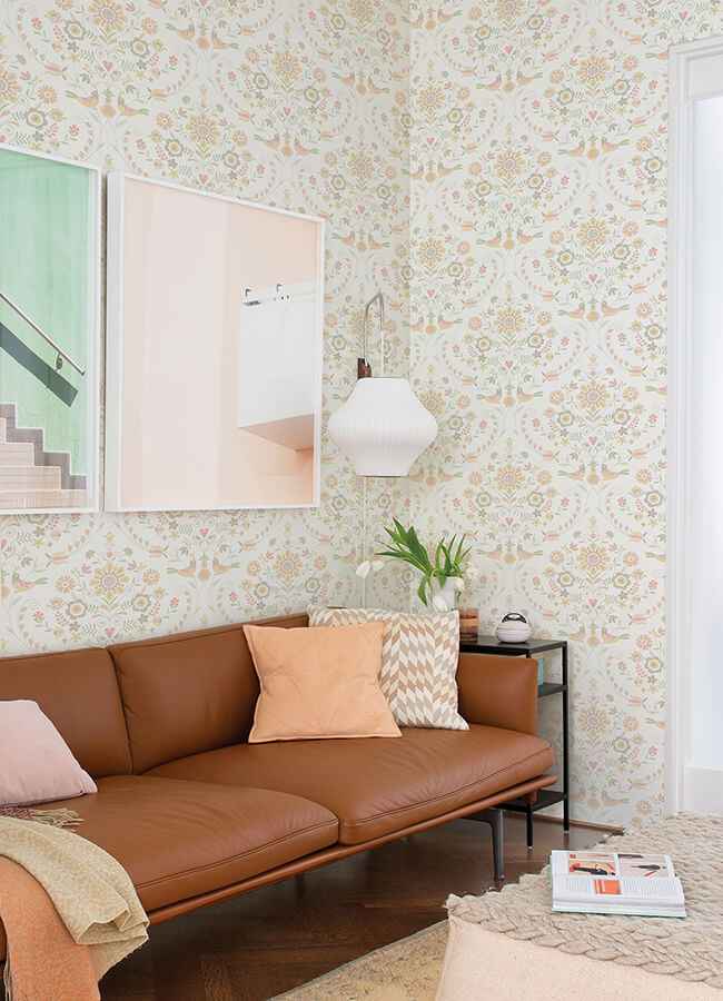 Britt Peach Embroidered Damask Wallpaper - York Wallcoverings - 4066-26514 - York Wallcoverings Wallpaper