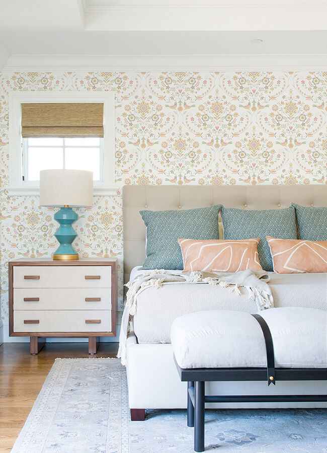 Britt Peach Embroidered Damask Wallpaper - York Wallcoverings - 4066-26514 - York Wallcoverings Wallpaper
