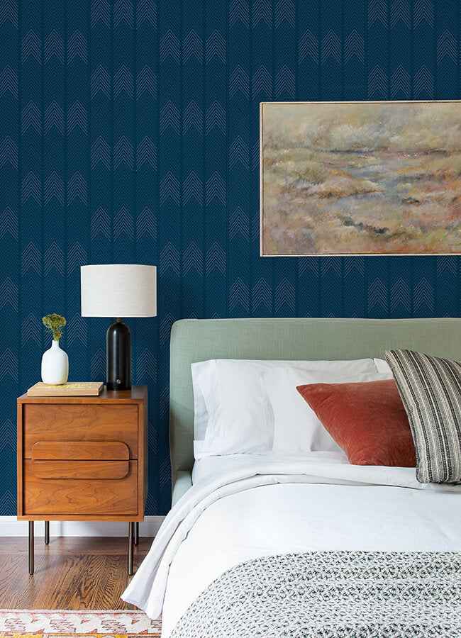 Nyle Dark Blue Chevron Stripes Wallpaper - York Wallcoverings - 4066-26526 - York Wallcoverings Wallpaper