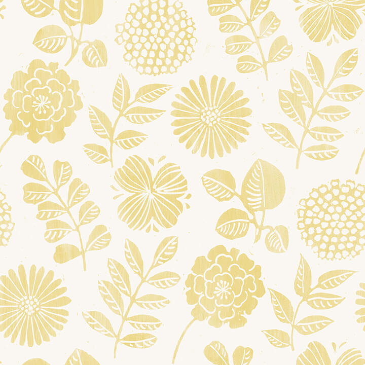 inge-yellow-floral-block-print-wallpaper-york-wallcoverings-4066-26530 - York Wallcoverings Wallpaper