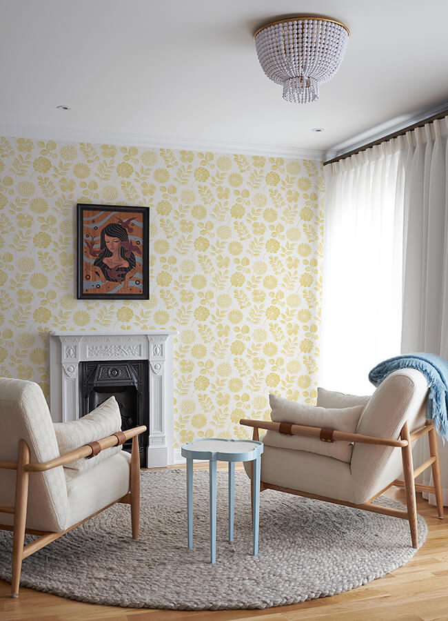 inge-yellow-floral-block-print-wallpaper-york-wallcoverings-4066-26530 - York Wallcoverings Wallpaper