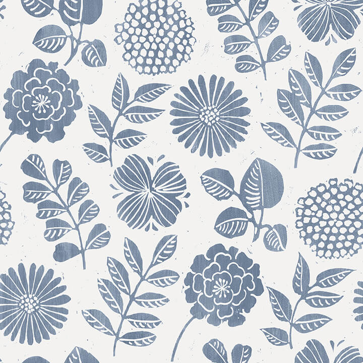 inge-denim-floral-block-print-wallpaper-york-wallcoverings-4066-26532 - York Wallcoverings Wallpaper