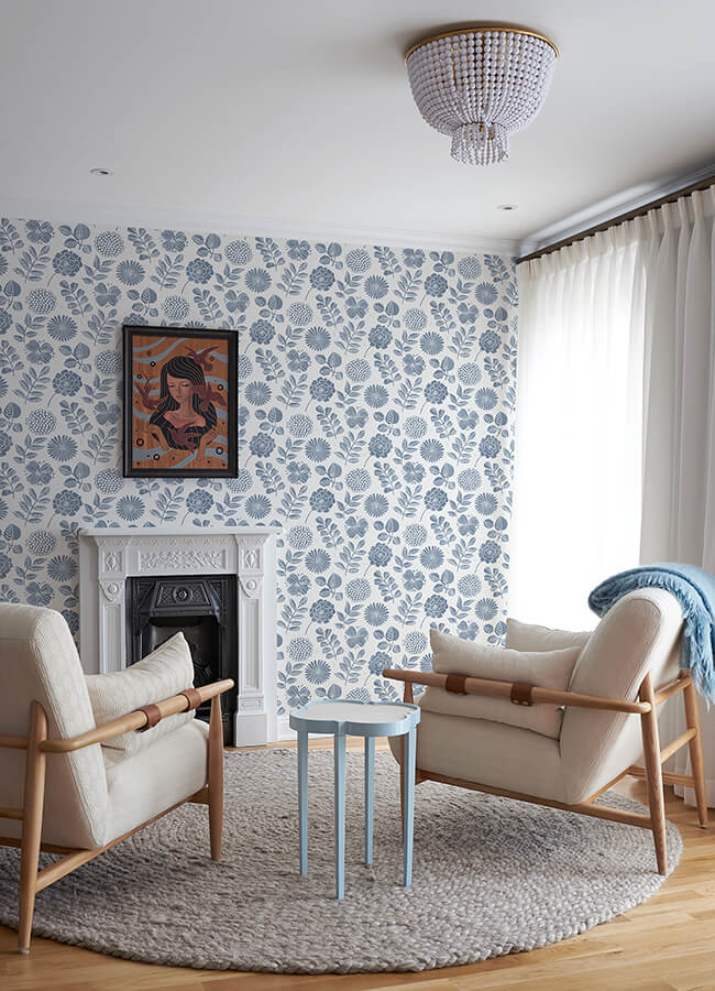inge-denim-floral-block-print-wallpaper-york-wallcoverings-4066-26532 - York Wallcoverings Wallpaper