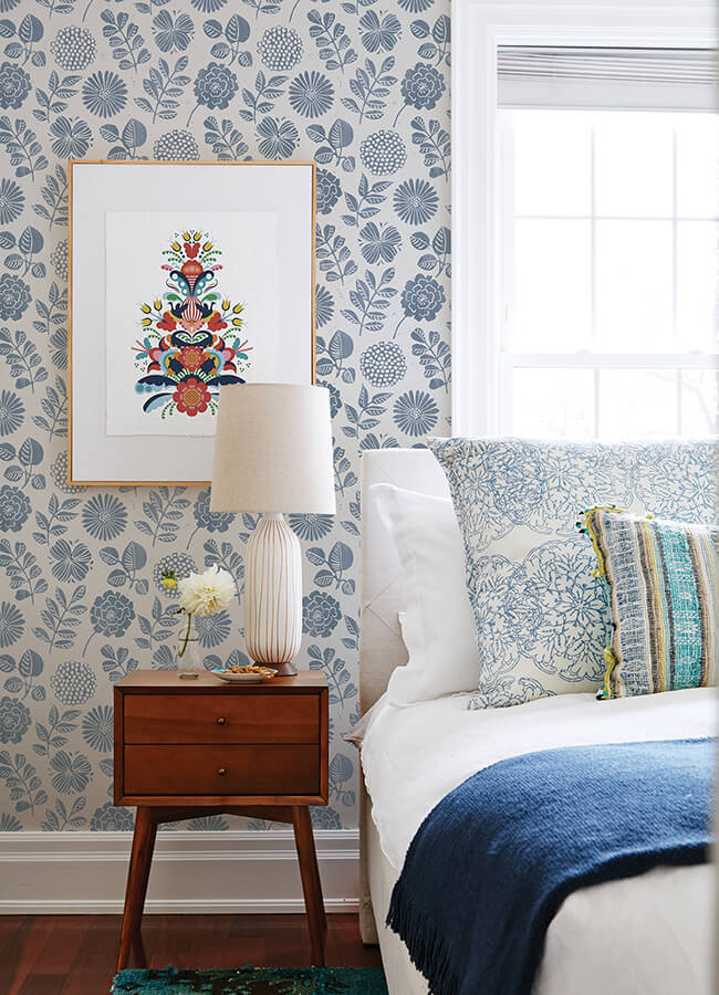 inge-denim-floral-block-print-wallpaper-york-wallcoverings-4066-26532 - York Wallcoverings Wallpaper