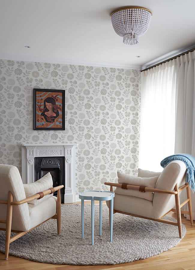 Inge Light Grey Floral Block Print Wallpaper - York Wallcoverings - 4066-26533 - York Wallcoverings Wallpaper