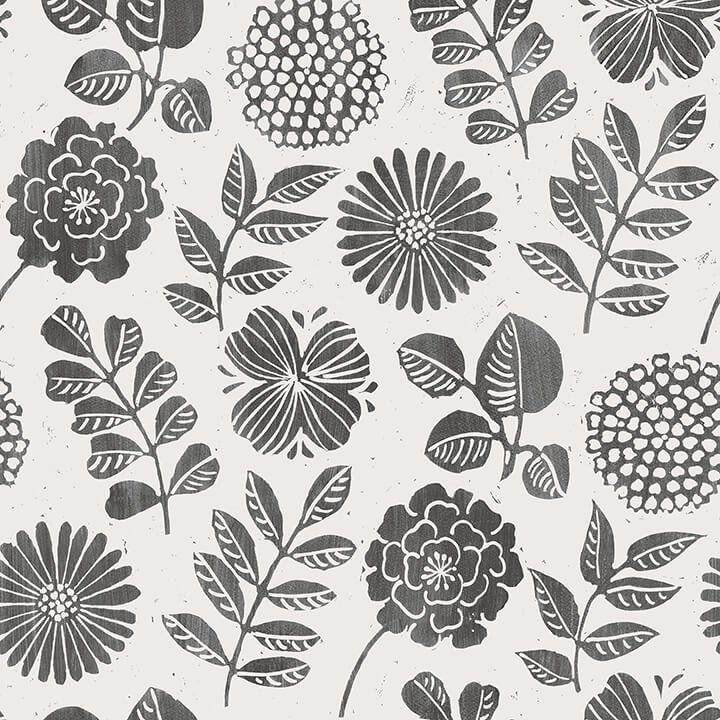 inge-black-floral-block-print-wallpaper-york-wallcoverings-4066-26534 - York Wallcoverings Wallpaper
