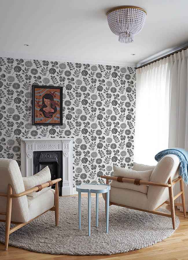 Inge Black Floral Block Print Wallpaper - York Wallcoverings - 4066-26534 - York Wallcoverings Wallpaper