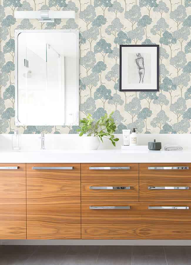 Lykke Blue Textured Tree Wallpaper - York Wallcoverings - 4066-26540 - York Wallcoverings Wallpaper