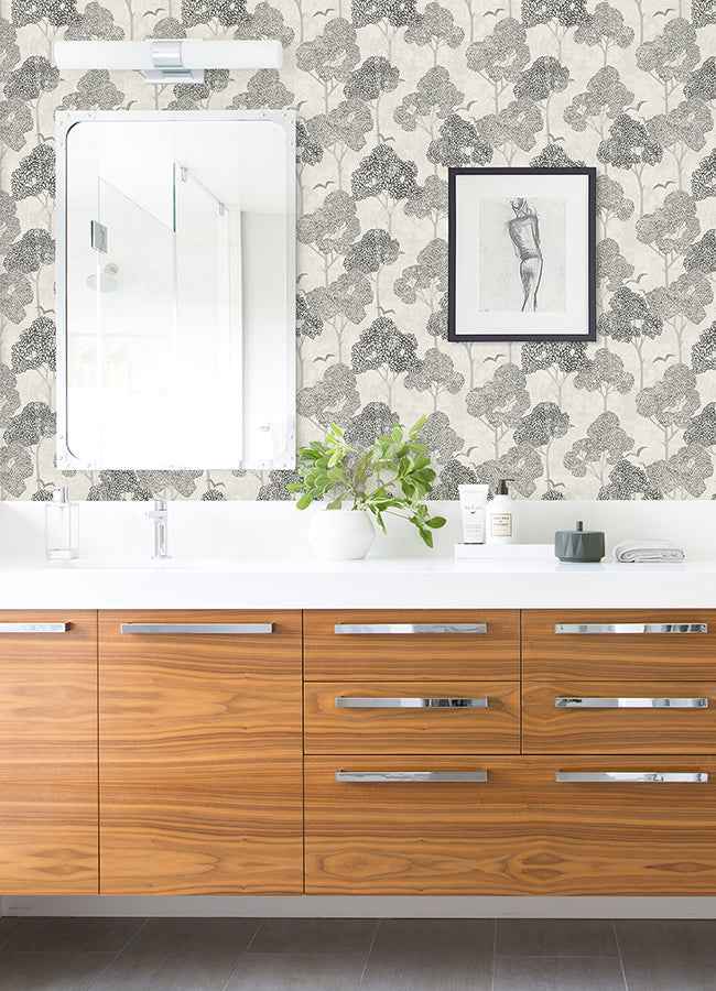 Lykke Black Textured Tree Wallpaper - York Wallcoverings - 4066-26541 - York Wallcoverings Wallpaper