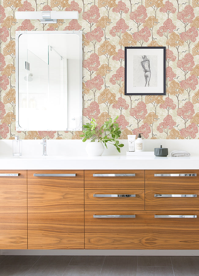 lykke-coral-textured-tree-wallpaper-york-wallcoverings-4066-26544 - York Wallcoverings Wallpaper