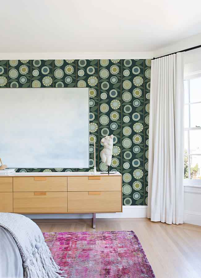 Sisu Evergreen Floral Geometric Wallpaper - York Wallcoverings - 4066-26551 - York Wallcoverings Wallpaper