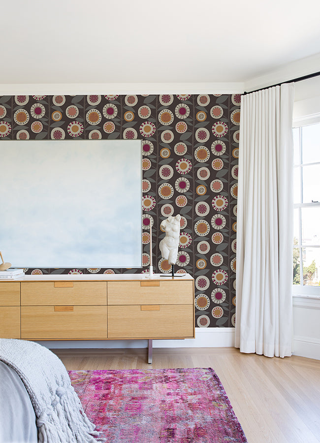 Sisu Raspberry Floral Geometric Wallpaper - York Wallcoverings - 4066-26552 - York Wallcoverings Wallpaper