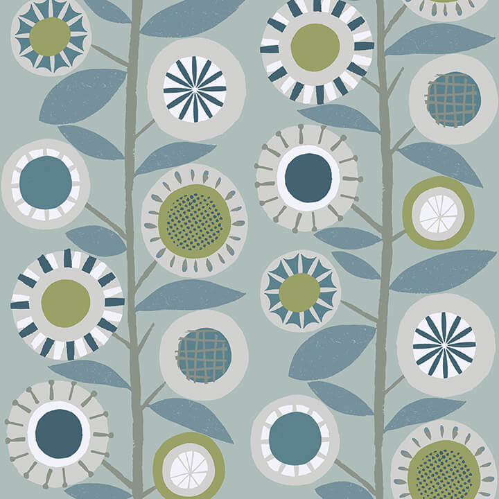 sisu-light-blue-floral-geometric-wallpaper-york-wallcoverings-4066-26554 - York Wallcoverings Papel pintado