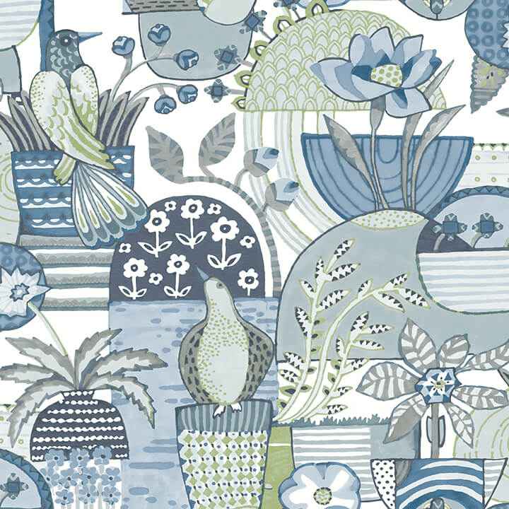 Fika Blue Blissful Birds & Blooms Wallpaper - York Wallcoverings - 4066-26555