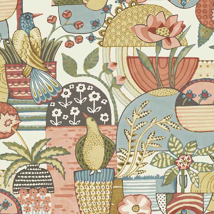 Fika Mustard Blissful Birds & Blooms Wallpaper - York Wallcoverings - 4066-26556