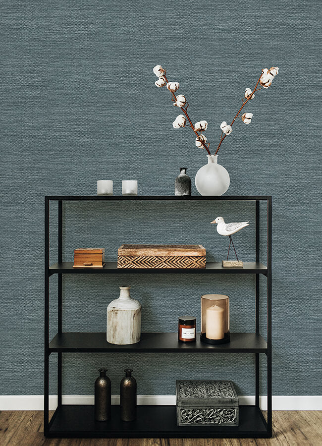 malin-dark-blue-faux-grasscloth-wallpaper-york-wallcoverings-4066-26559 - York Wallcoverings Wallpaper